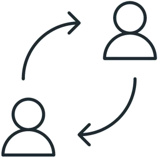 Ein Icon, das zwei Personen zeigt, die durch zwei rund laufende Pfeile verbunden sind.